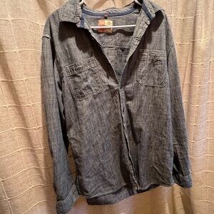 Denim-Style Men's Long Sleeve Shirt Jacket - Gray